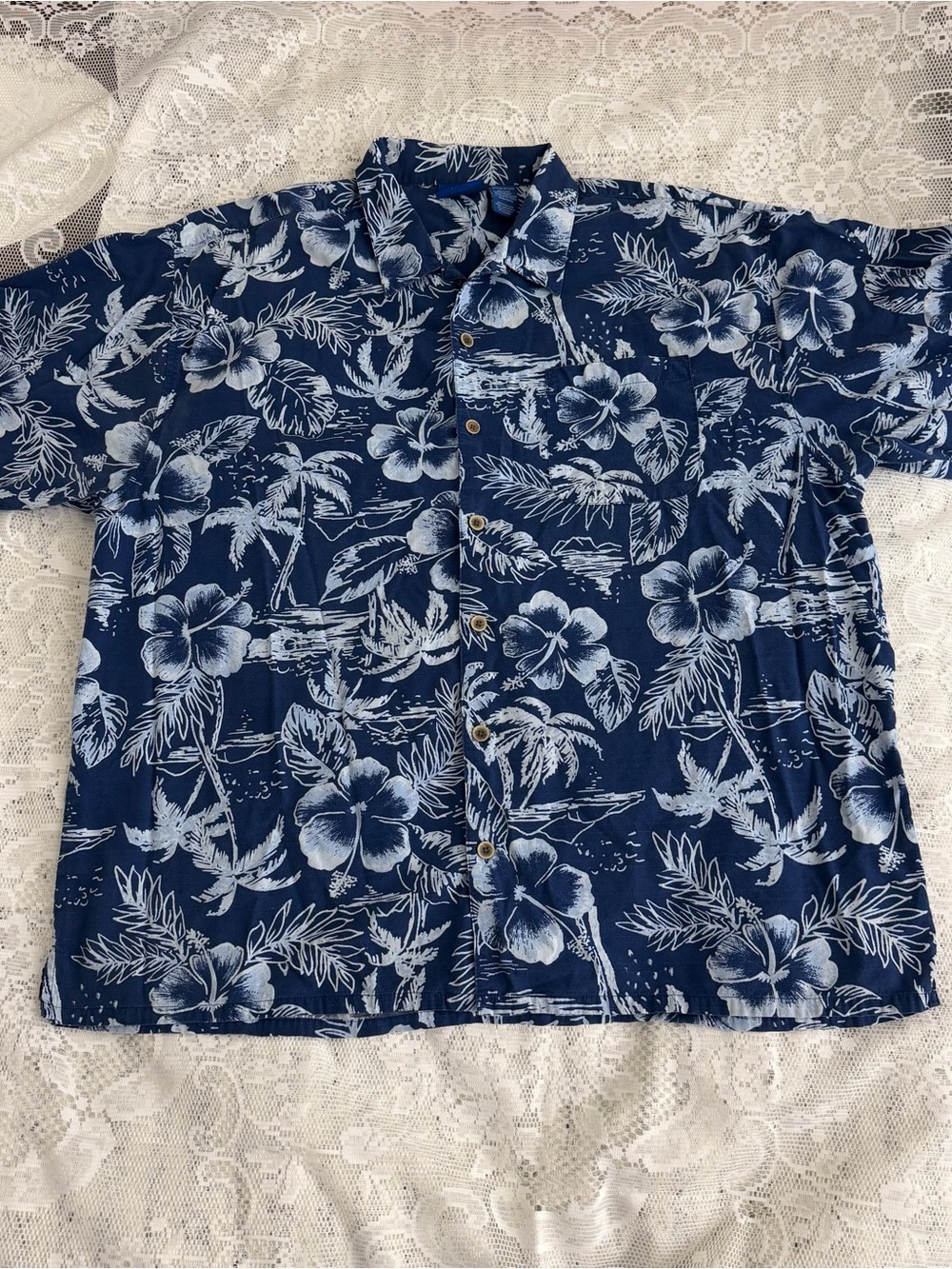 VTG OP Ocean Pacific Blue Hawaiian Button Down Short Sleeve Men’s Shirt Size XXL - Picture 6 of 13